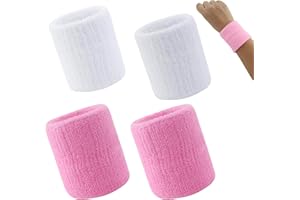 EASYKEENECOM 4 PCS Polsini per Fascia, Polsini Sportivi in Cotone ad Alta Elasticità Polsini assorbenti dal Sudore Polsini per Il Sudore per Tennis Sport Basket Ginnastica（Rosa e Bianco）
