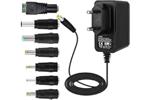 EFISH Adattatore di Alimentazione per Trasformatore 12V 1A,Spina di alimentazione per elettrodomestici,Telecamera CCTV,Campanello,Router,Hub,Strisce LED,Campanello di allarme,Scanner+7 Diverse Spine