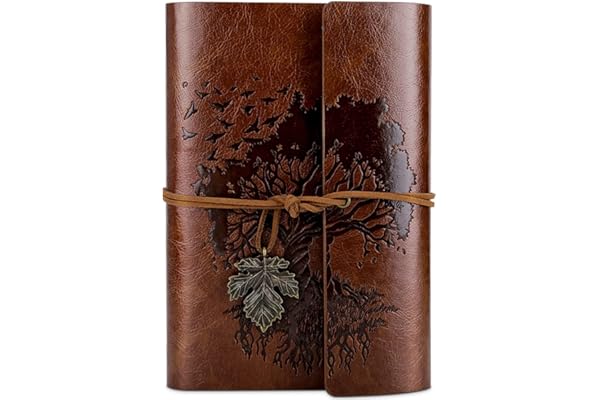OMEYA Carnet De Notes Vintage En Cuir Avec Pages Vierges, Carnet Rechargeable,Carnet De Voyage Agenda Pour Femmes Filles Cadeaux-A6 18,5 x 13 cm(Brun)