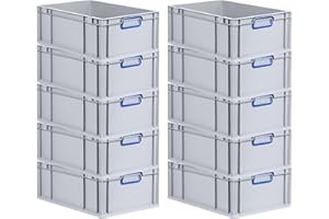 PROREGAL SuperSparSet 10x Eurobox NextGen Color | HxBxT 22x40x60cm | 44 Liter | Griffe blau geschlossen | Verstärkter Boden | Eurobehälter, Transportbox, Transportbehälter, Stapelbehälter
