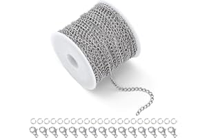 ALEXCRAFT 33 pies de cadena de acero inoxidable a granel para manualidades, bricolaje, collar, fabricación de joyas