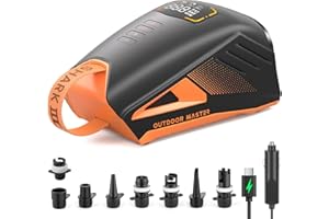 OutdoorMaster Shark 3 Paddle Board Pump Electric - 3'50" Fast Inflation, 20PSI 74Wh Rechargeable SUP Air Pump- Auto-Off & Deflation, 12V/15.8V DC & Type-C Input, 8 Nozzles for Inflatables, Boats,Kites