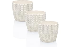 idea-station RIBA Lot de 3 pots de fleurs 14 cm – Blanc crème – Pots de fleurs incassables en plastique pour différentes plantes et fleurs – Cache-pots mats pour l'intérieur et l'extérieur