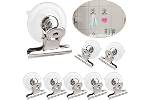 OOTSR 8 Piezas Clip de Ventosa, Soporte de abrazadera de ventosa redonda de plástico, ventosa con clip de acero inoxidable, cocina reutilizable, baño, accesorios de oficina