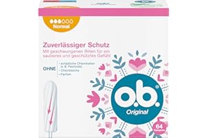 o.b. Originale normale, tamponi per giorni medio-forti con tecnologia StayDry e scanalature curve, per una protezione affidabile e una sensazione di pulizia (1 x 64 pezzi)