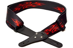 Elagon (RFD wunderschöner roter Gitarrengurt mit Flammen für Elektrische Gitarre, Akustische Gitarre oder Bassgitarre.