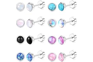 Chriscoco Hypoallergenic Flat Back Earrings for Women Small Surgical Steel Nap Sleeper Earrings Cute Opal Turquoise Moonstone Earrings Cartilage Helix Tragus Piercing Silver Studs Earrings 20G