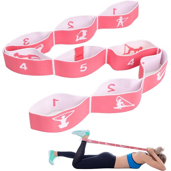 2 Fasce Elastiche Per Yoga Con 8 Passanti - Lunghezza 90 Cm - Per Stretching, Pilates E Fitness - Rosso E Viola