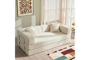 YINIX Vikbar 3-sits Gästsäng Klappbar Bäddsoffa 200cm Bredd XXL Säng, Modulär Golvsoffa, Molnsofa i Manchester med Metallram, Halkfri, Tvättbar (Vit, 200cm (3-sits))