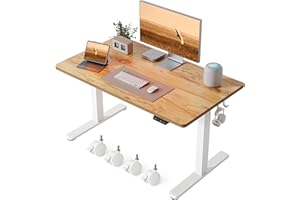 FEZIBO Biurko elektryczne z regulacją wysokości, 100 x 60 cm Biurko stojące z funkcją Memory Control i technologią antykolizyjną, biała rama/jasnobrązowy blat