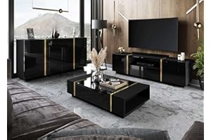 lukmebel Onyx Wohnzimmerset 3 Elemente Elegantes & Modernes Design Leicht Zu Reinigen Abrieb- Und Kratzfest Laminierte Platte Schwarz