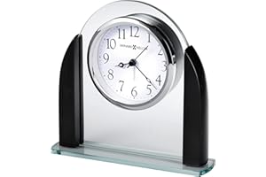 Howard Miller Aden Orologio da Tavolo con Sveglia 645822 - Vetro Cristallo, Lati in Legno con Finitura Satinata Nera, Numeri Arabi, Arredamento Moderno Per La Casa, Movimento con Sveglia Al Quarzo