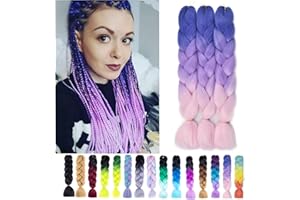 SHIHERESH Capelli per Treccine Africane Extension ，3 pezzi 61cm Ombre Jumbo Treccia Capelli Fibra treccia di scatola,Per Crochet Twist Intrecciare I Capelli （Blu/Viola/Rosa）