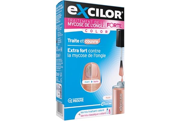 EXCILOR - Forte Color - Traitement de la Mycose De l’Ongle - Traite & Couvre - Traitement 30ml + Vernis à Ongle cosmétique 8ml - Cliniquement Prouvé* - Nude
