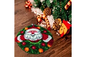 Mocoli Juego de Alfombras de Punto de Cruz para Anudar tú Mismo Juego de Alfombras con Herramientas (Papá Noel, 50 cm de diámetro)