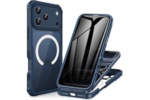CENHUFO Magnética Antiespia Funda iPhone 17 Pro MAX [Compatible con MagSafe] Integrado 9H Cristal Templado Protector Pantalla y Protector Cámara, 360 Grados Antigolpes Carcasa Capa Doble Case -Azul