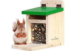 MIXXIDEA Eichhörnchen-Futterspender für den Außenbereich, Holz, Eichhörnchen-Futterstation mit grüner Abdeckung, einfach zu befüllen, Eichhörnchen-Futterhaus (grün, 1 Stück)