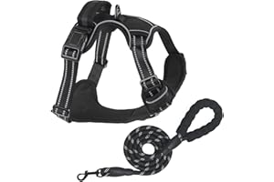 BOKELAI No Pull Dog Harness for Small Medium Large Dogs Adjustable Reflective Pet Vest with Front clip Handle Padded dog harness and lead set best for outdoor Training and walking Black M