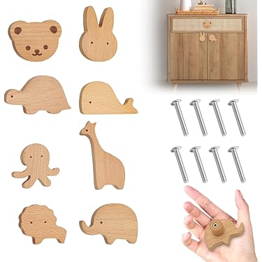 PLT 4 stuks dierlijke handgrepen voor kindermeubels van onbehandeld eikenhout in nijlpaardmotief, knop, knop voor commode, kast, lade, deur, kinderkamer, cadeau-idee (4, nijlpaard