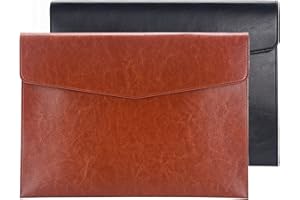 Enyuwlcm Dokumentenmappe aus PU-Leder, A4, mit Schnappverschluss, Schwarz / Braun
