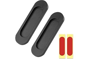 Funver Lot de 2 Poignées de Porte Coulissante Ovales Autocollantes, Alliage d’Aluminium Résistant, Poignées Encastrées Sans Perçage pour Porte de Grange, Placard, Armoire, Tiroirs, 30X100 mm (Noire)