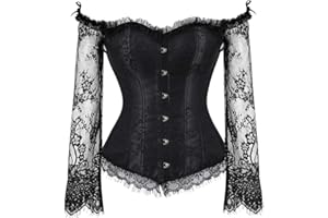 Grebrafan Steampunk Corset Blusa Fiesta Mujer Corsé de Encaje