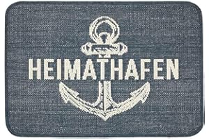 Knutzen Wohnen Fußmatte Heimathafen 50x70 cm Blau - Fußmatte Maritim - rutschfest und waschbar - Fußwärmende Designmatte - Sisaloptik - Ideale Schmutzfangmatte für die Küche und Eingangsbereich