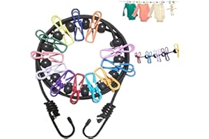 JGLAPI Travel Washing Line, 1 Pack Adjustable Elastic Travel Clothes Line, Camping Washing Line with 12 Colorful Clothespins for Indoor Laundry Drying Line, Outdoor Camping Accessories (Colorful)