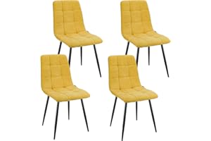 WAFTING Esszimmerstühle 4er Set, Gepolsterter Stuhl mit Hoher Rückenlehne und Leinendesign, Esstischstühle mit Metallfuß, für Esszimmer, Wohnzimmer, Küche, Schlafzimmer und Empfangsraum, Gelb