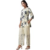 Pinkmint Women's Pure Cotton Co Ord Set l Kurta Sets for Women |Kurta Sets| Printed Kurta with Pant l Stylish Pocket & 3/4 Sl