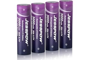 JESSPOW 3.7V 18650 Rechargeable Battery, 30A, 3000mAh Long-Lasting Power Flat Top Rechargeable Batteries for flashlights, headlamp, outdoor equipment, electronics devices (4 Pack)