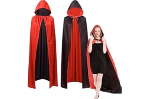 CTYESGH Halloween Kostüm Vampir Kostüm Umhang mit Kapuze für Damen, Herren, Gruselig Erwachsene Vampire Costume für Karneval,Fasching, Schwarz-Rot Junge Mädchen Kapuzenumhang(140CM)
