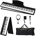 Bonnlo Piano Numérique Pliable GPPS01-106 à 88 touches, Clavier Semi-Lesté Standard, avec MIDI, Bluetooth, Sac à Main et Casque Audio Inclus, Noir