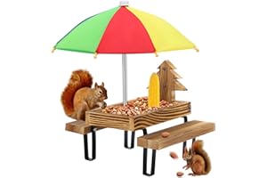 icyant Eichhörnchen Futterhaus, Holz Eichhörnchen Futterhaus für draußen mit Regenschirm und Maisständer,hängende Eichhörnchen-Futterstation Chipmunk-Futterstation, inklusive Schrauben (Bunt)