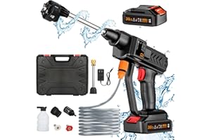 HOUSIWILL Kabelloser Hochdruckreiniger, Tragbarer Akku Hochdruckreiniger, 6 in 1 Multidüse mit 2 Wiederaufladbaren Batterien für Autos, Fenster, Rasen, Gärten, Pools