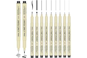 Tundwhite Tratto Pen Nero,9PCS Rapidograph Penne Punta Fine Pennarelli,Nero Pigment Liner Micro Penne da Disegno,Pennarelli Punta Fine Per Illustrazione Artistica, Schizzi,Calligrafia,Disegno Tecnico