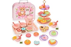 FCQLFYF Teeservice Kinder, 46 Teile Kindergeschirr Set für Kinderküche, Spielküche Zubehör für Kinder Küche Tee Party, Rollenspiele für Spielzeug Mädchen 3 4 5 6 7 8 Jahre Geschenkideen