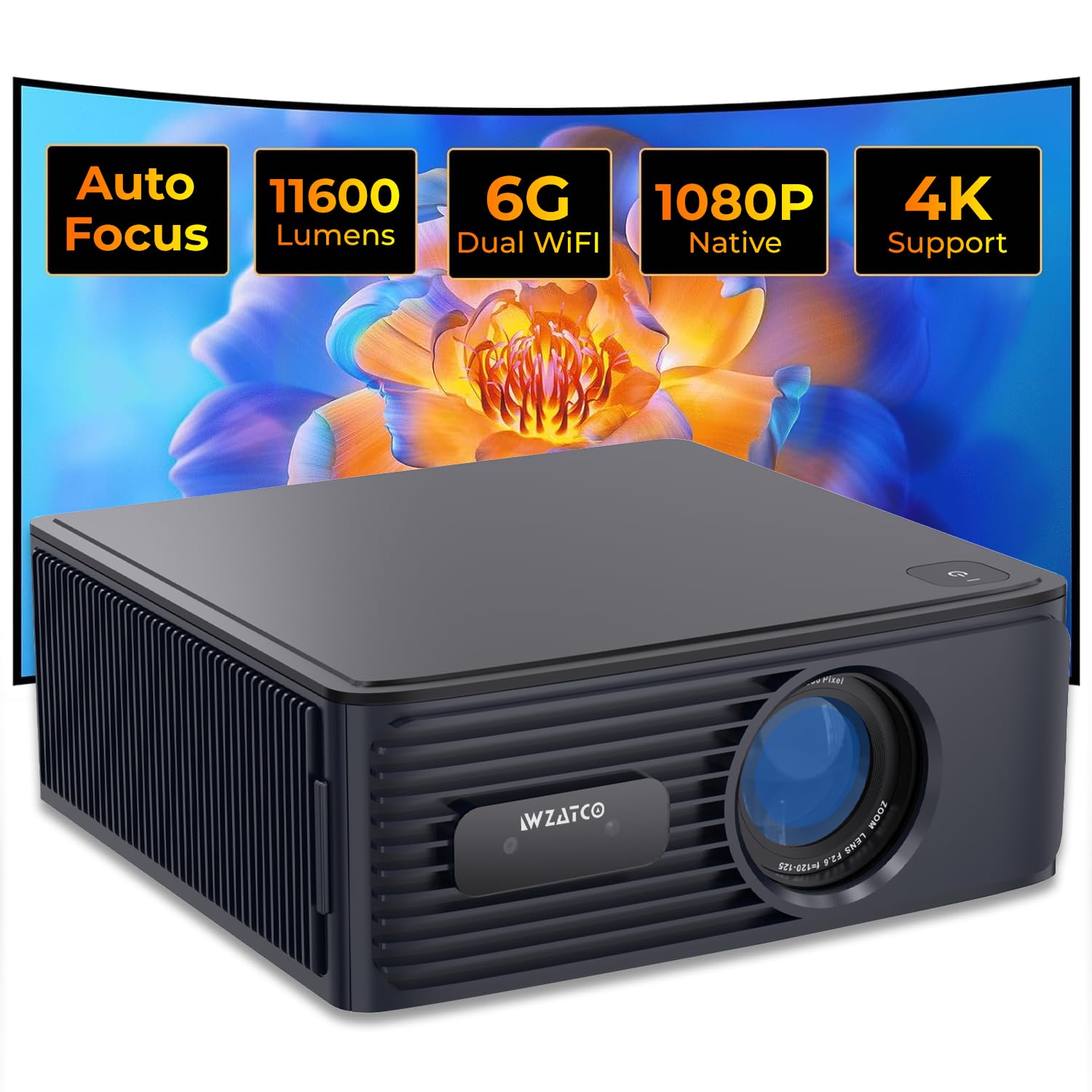WZATCO Alpha X, Native 1080P Fully Automatic 4K HDR Projector for Home, Ultra Bright 750 ANSI, (Intelligent OA + Screen Fit),
