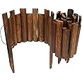 JonesHouseDeco Garden Wooden Fence Burnt Wood Finish Total 35cm Height 120cm Long Lawn & Flower Bed Edging Flexible Decorative Border Fence #K650A01