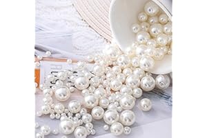 HERZONE environ 1670 pièces de perles couleur ivoire pour le bricolage, perles rondes en vrac pour la fabrication de bijoux, artisanat, décoration (mélange crème-blanc)