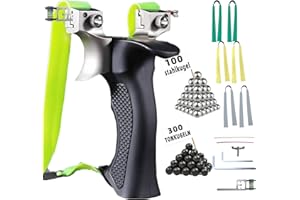 NWIWI Zwille Steinschleuder Slingshot Sport Outdoor Schleuder Set mit 6 Gummiband+300 Tonkugeln+100 Stahlkugeln+Steinschleuder Montageanleitung