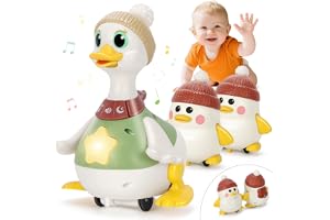 Aolieh Babyleksaker 6-12 månader Krypande leksaker med ljus och musik, musikalisk dansande ankleksaksset med mamma och barns magleksaker present till pojkar flickor 1 år gamla påskpresenter