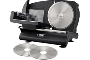 Cooks Professional Electric Food Slicer | Home Use Deli Slicing Machine for Bread, Meat, Cheese, Veg | Interchangeable Blades, Adjustable Thickness, Plastic Pusher Blade Guard, Non-Slip Feet |