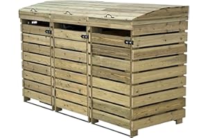 ARBOR GARDEN SOLUTIONS BinBreeze wheelie bin storage unit, wooden outdoor cover, recycling box storage (Triple, without shelf)