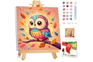 Mafenr Art Hibou Peinture Numero Enfant Avec Cadre, Hibou Kits de Peinture au Numéro, Peinture par Pour la Décoration de la Maison (20x20 cm), Avec Chevalet