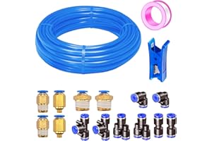 HAXIHA 10 Meter Bleu Tuyau Pneumatique Air Comprimé, Polyuréthane PU Air Tuyau Kit 8mm OD x 5mm ID 32.8ft, avec 14 Connecteur Pneumatique (Y/T/L/I)