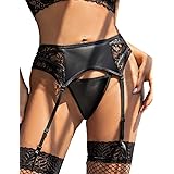 ohyeahlady Lingeria Giarrettiera da Donna Biancheria in Pelle da Notte 6 Cinture Reggicalze Sexy a Vita Alta con G-string Gra
