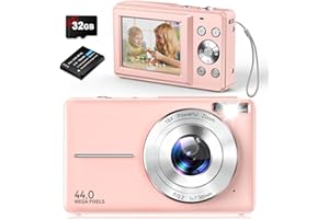 AMDEURDI Aparat Cyfrowy Aparat Cyfrowy 1080P HD 44MP Cyfrowy Aparat Fotograficzny z Zoomem 16X, Kompaktowy Aparat Z Kartą 32 GB, Aparat fotograficzny dla Dzieci, Nastolatków, Dorosłych, Początkujących Różowy