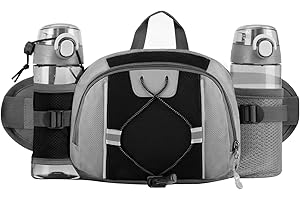 FIORETTO Large Bum Bag for Men Women, Water-Repellent Bumbag with Bottle Holders, Lightweight Fanny Pack for Running, Cycling, Hiking, Dog Walking Black