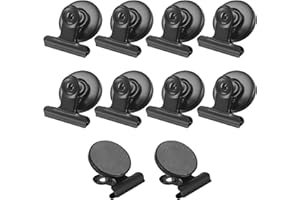 QIWUHAI 10 Piezas de Clips Magnéticos para Nevera, Clips Magnéticos, Clips para Nevera de Metal Resistente, para Oficina, Escuela, Pizarra Magnética, Nevera - Negro